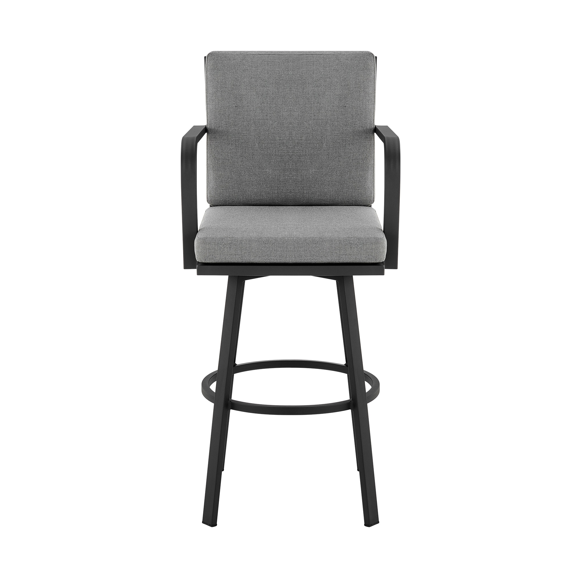 Don 26" Outdoor Patio Swivel Counter Stool in Black Aluminum with Grey Cushions