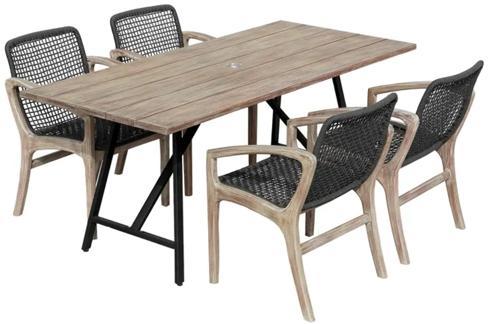 Koala and Brighton 5 Piece Outdoor Patio Dining Set in Light Eucalyptus Wood and Charcoal Rope