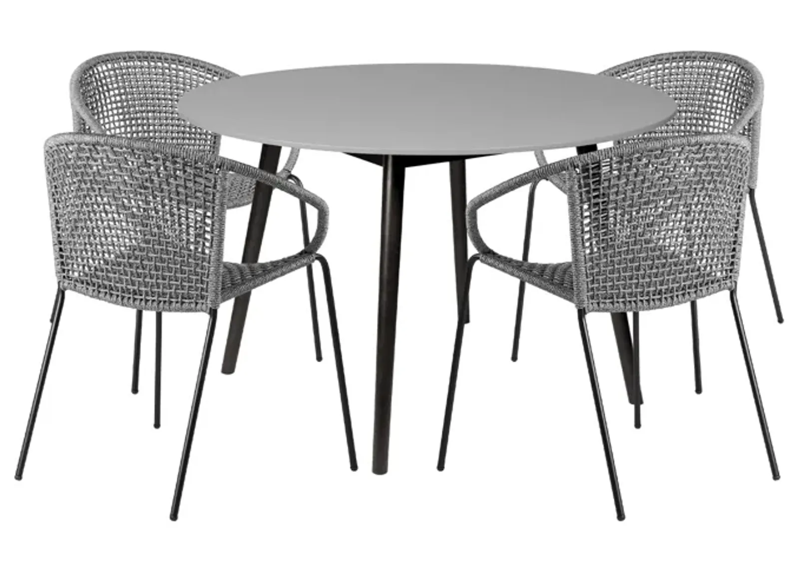 Sydney and Snack 5 Piece Outdoor Patio Dining Set in Gray Rope with Black Eucalyptus Wood