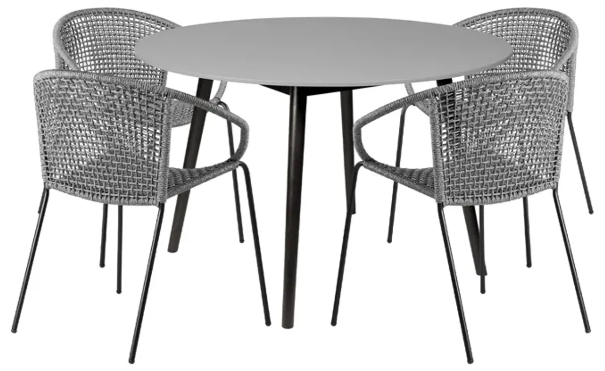 Sydney and Snack 5 Piece Outdoor Patio Dining Set in Gray Rope with Black Eucalyptus Wood