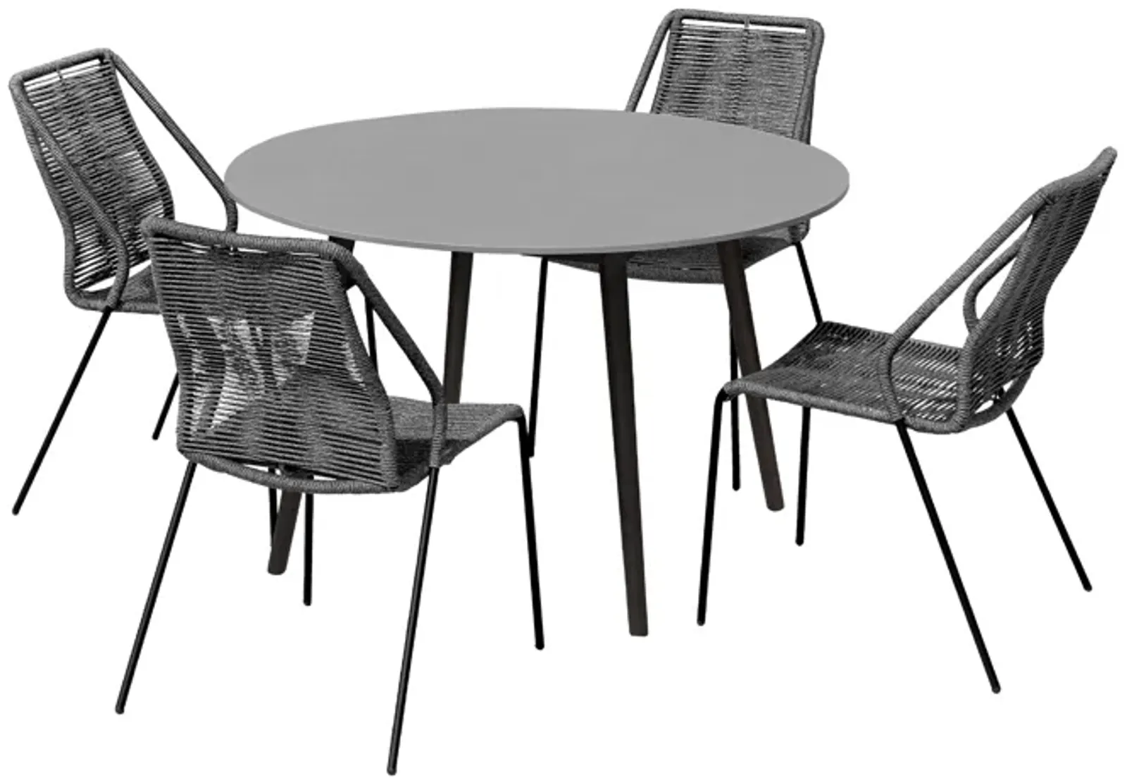 Sydney and Clip Outdoor Patio 5 Piece Dining Set in Gray Rope with Black Eucalyptus Wood