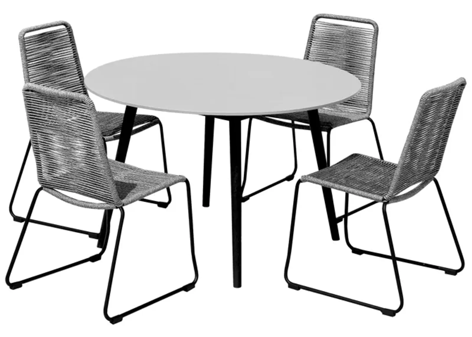 Sydney and Shasta 5 Piece Patio Outdoor Dining Set in Gray Rope with Black Eucalyptus Wood