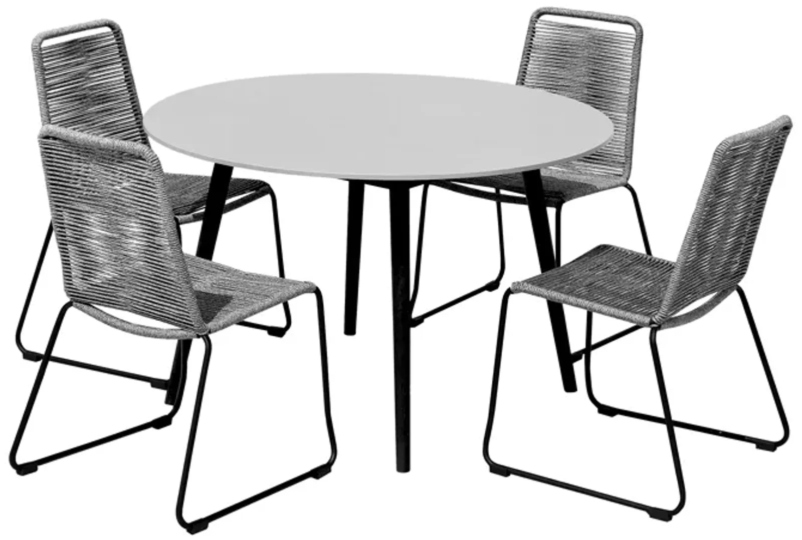 Sydney and Shasta 5 Piece Patio Outdoor Dining Set in Gray Rope with Black Eucalyptus Wood