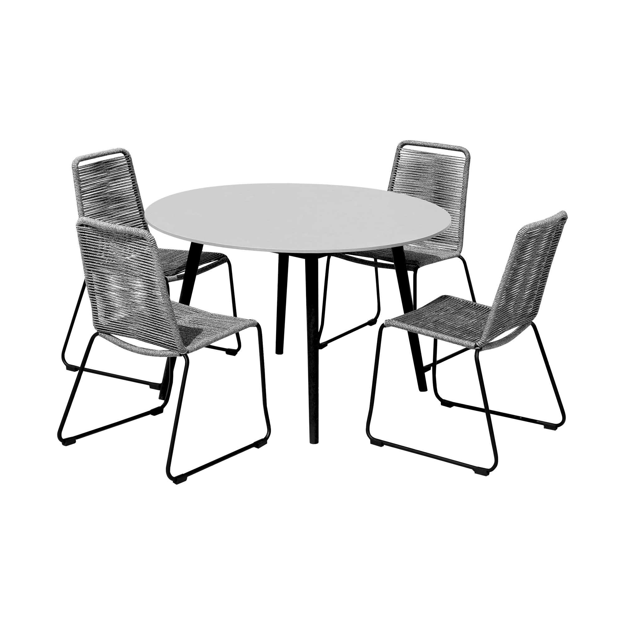 Sydney and Shasta 5 Piece Patio Outdoor Dining Set in Gray Rope with Black Eucalyptus Wood