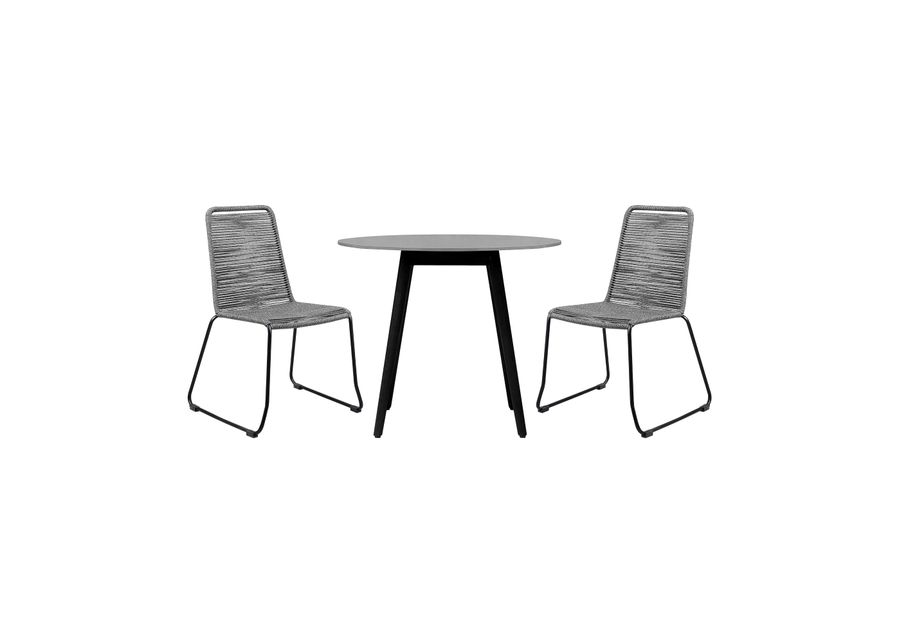 Sydney and Shasta 3 Piece Outdoor Patio 36" Dining Set in Black Eucalyptus Wood and Gray Rope