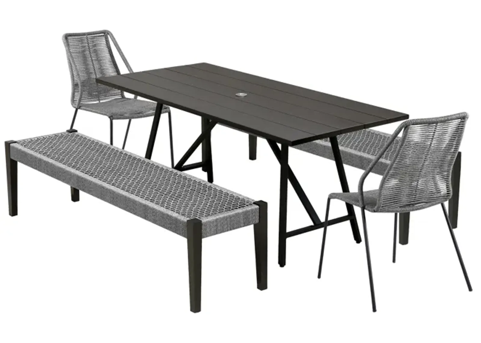 Koala Clip and Camino 5 Piece Outdoor Dining Set in Dark Eucalyptus with Gray Rope