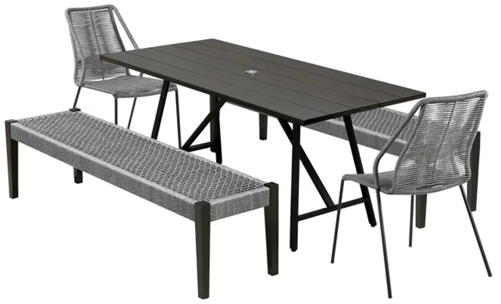 Koala Clip and Camino 5 Piece Outdoor Dining Set in Dark Eucalyptus with Gray Rope