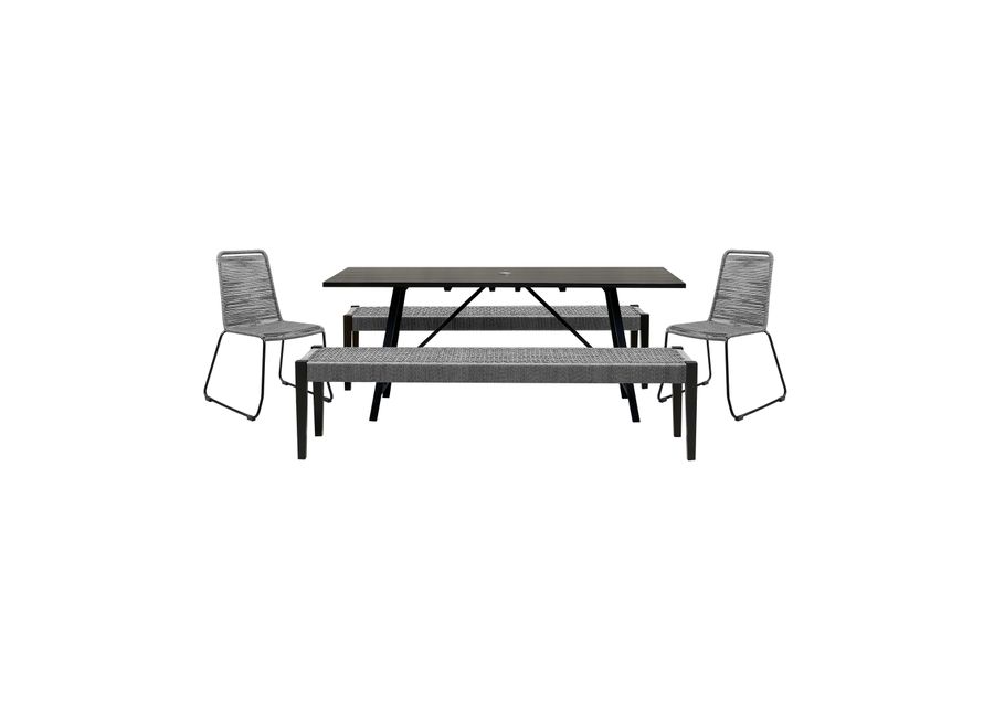 Koala Shasta and Camino 5 Piece Outdoor Dining Set in Dark Eucalyptus Wood with Gray Rope