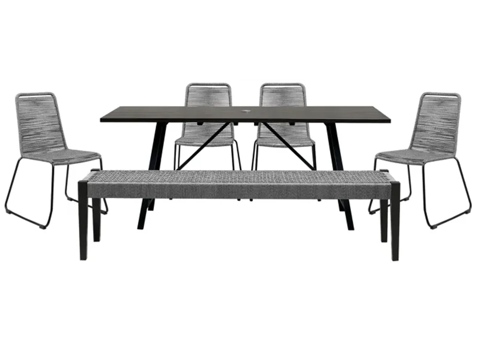 Koala Shasta and Camino 6 Piece Outdoor Dining Set in Dark Eucalyptus Wood with Gray Rope