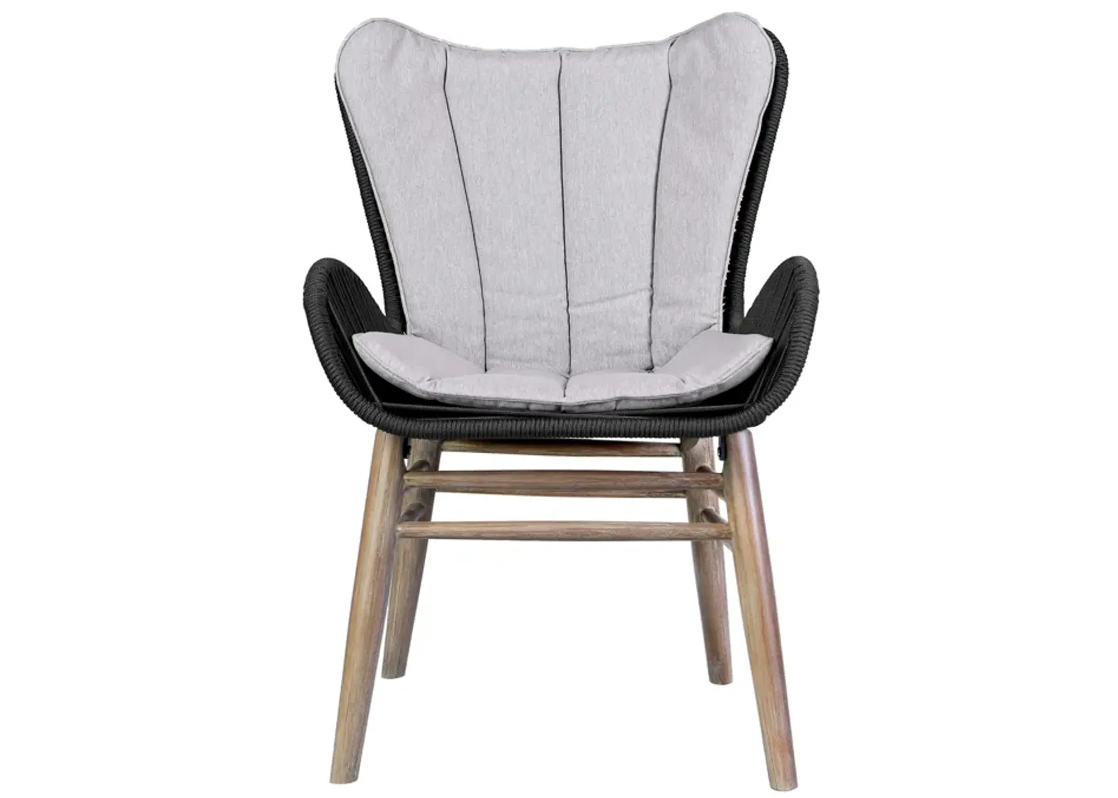 Fanny Outdoor Patio Dining Chair in Light Eucalyptus Wood and Charcoal Rope