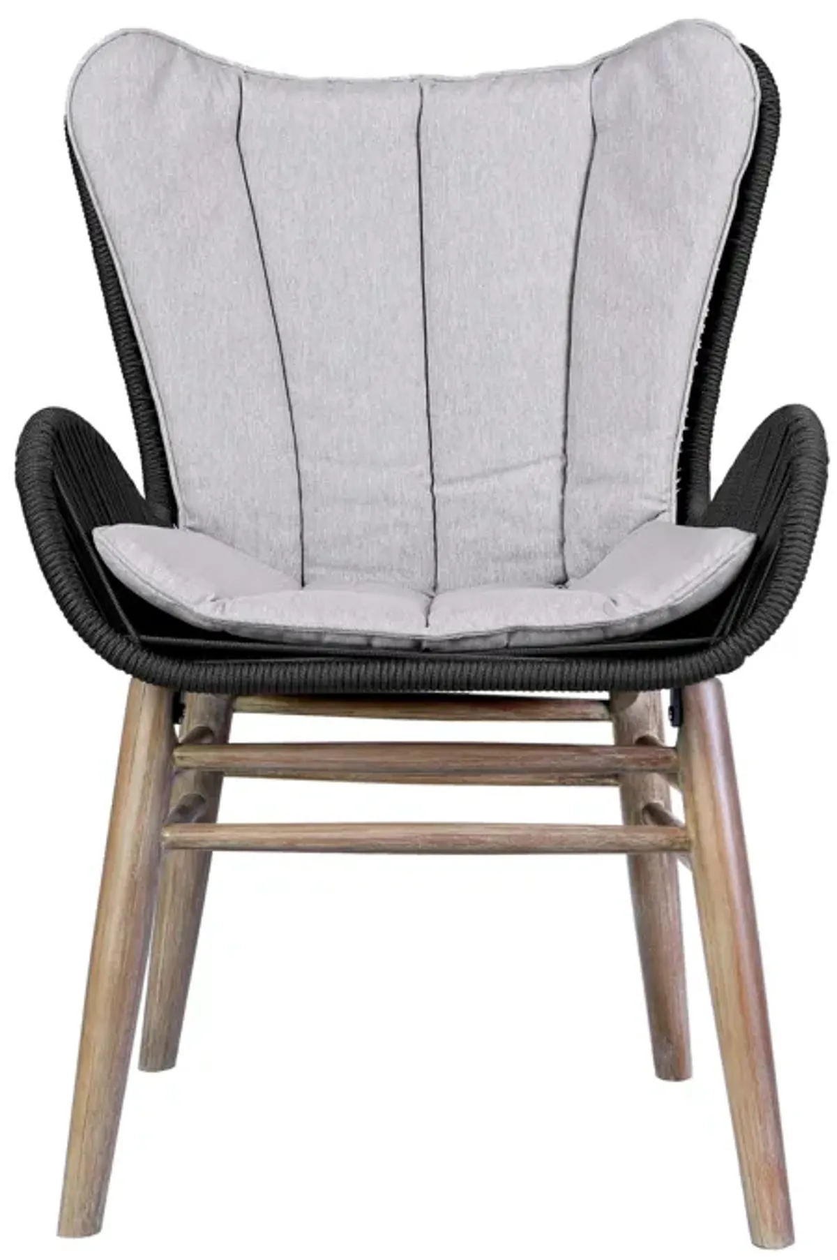 Fanny Outdoor Patio Dining Chair in Light Eucalyptus Wood and Charcoal Rope