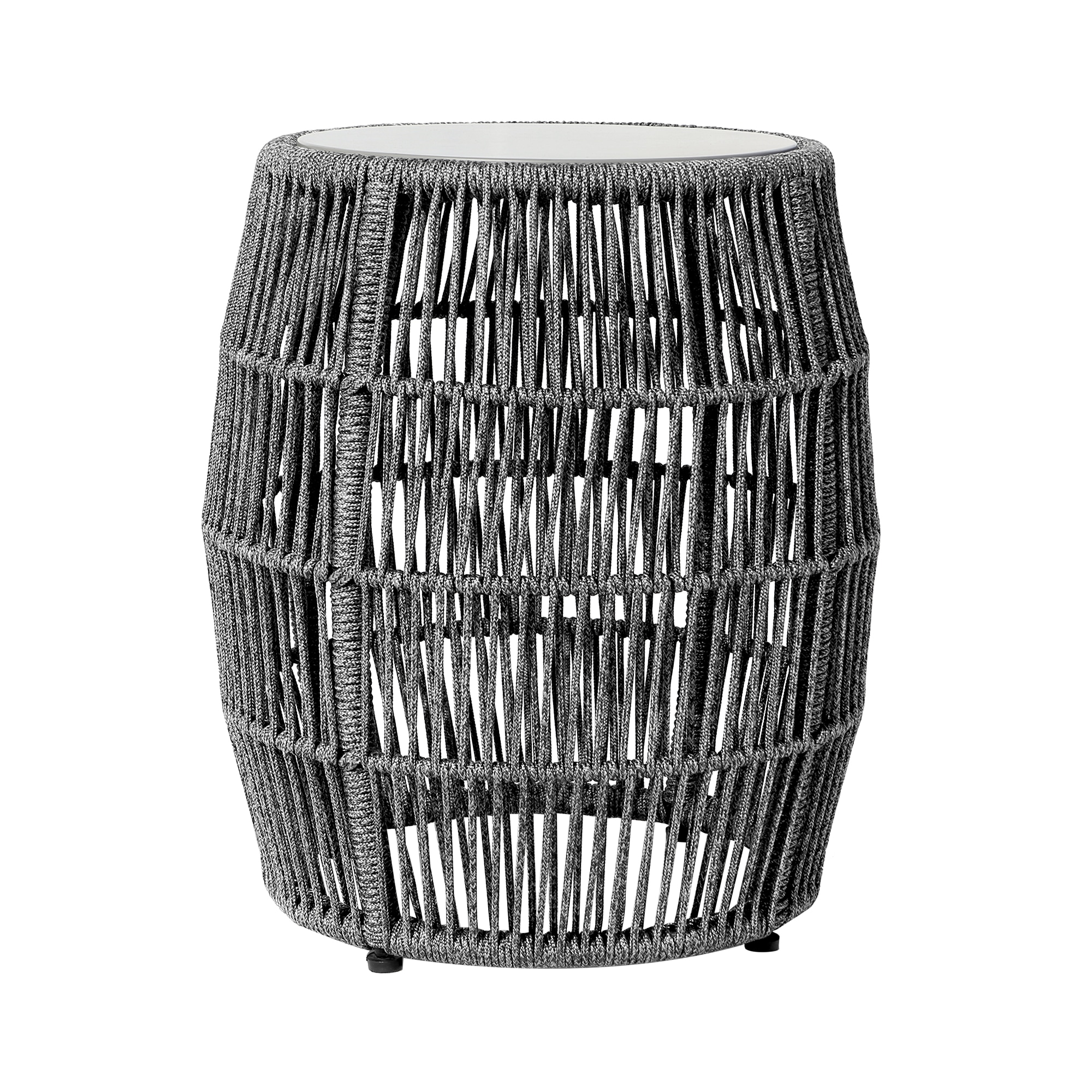 Emory Indoor Outdoor Garden Stool End Table in Gray Rope and Gray Stone