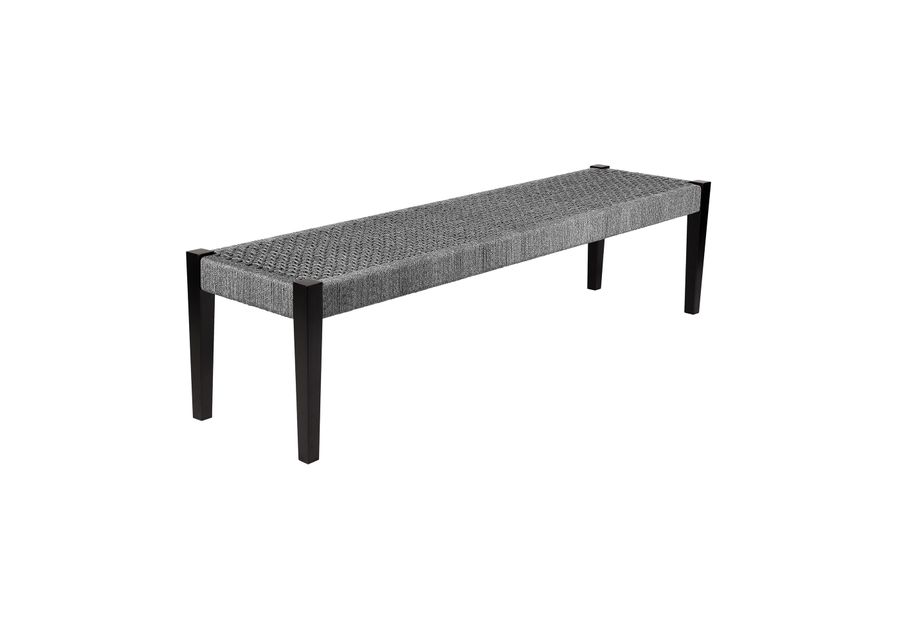 Camino Indoor Outdoor Dining Bench in Eucalyptus Wood and Gray Rope