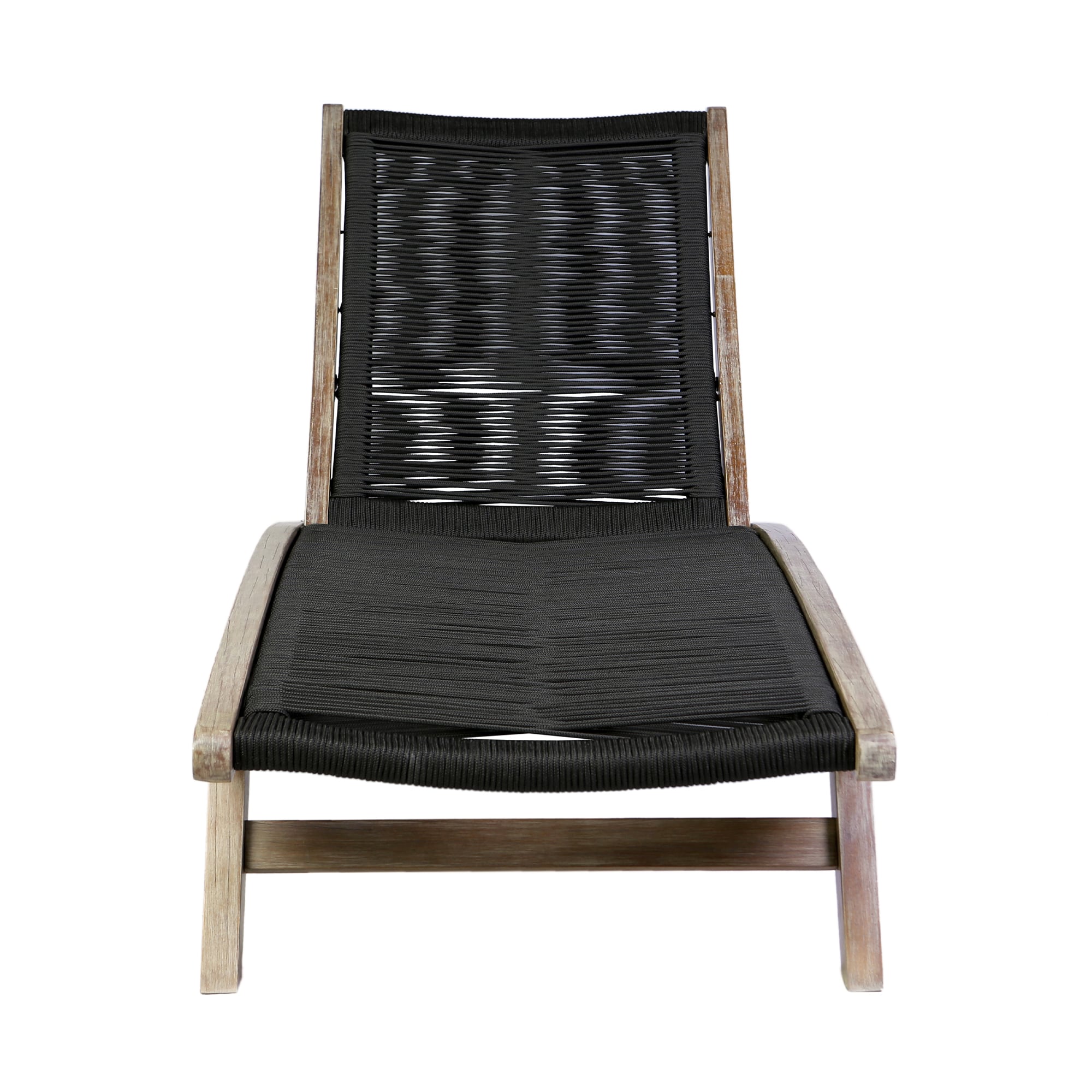 Chateau Outdoor Patio Adjustable Chaise Lounge Chair in Eucalyptus Wood and Charcoal Rope