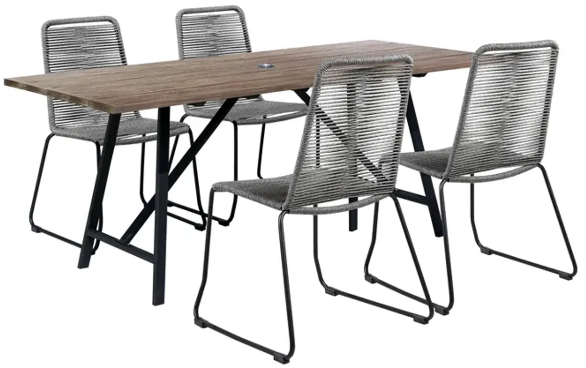 Koala and Shasta 5 Piece Outdoor Patio Dining Set in Light Eucalyptus Wood and Gray Rope