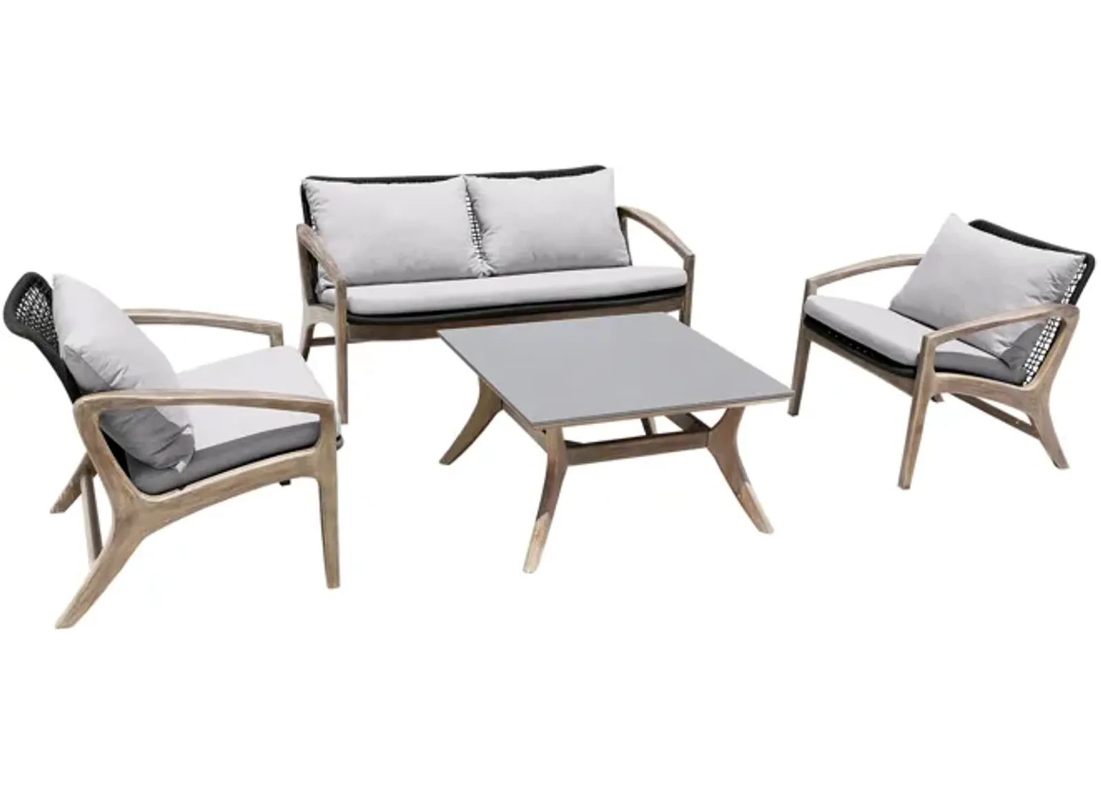 Brighton 4 Piece Outdoor Patio Seating Set in Light Eucalyptus Wood