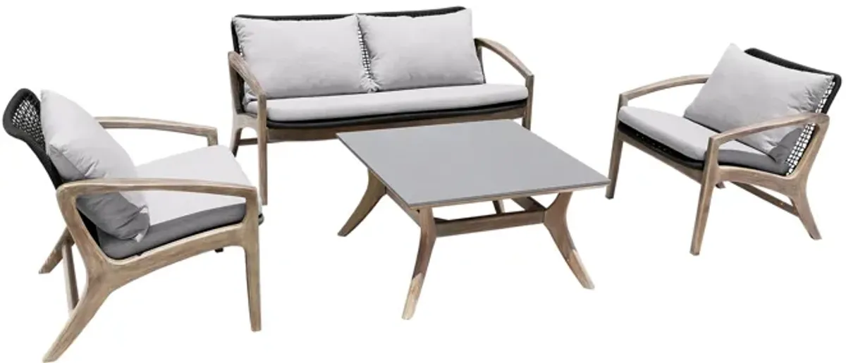 Brighton 4 Piece Outdoor Patio Seating Set in Light Eucalyptus Wood