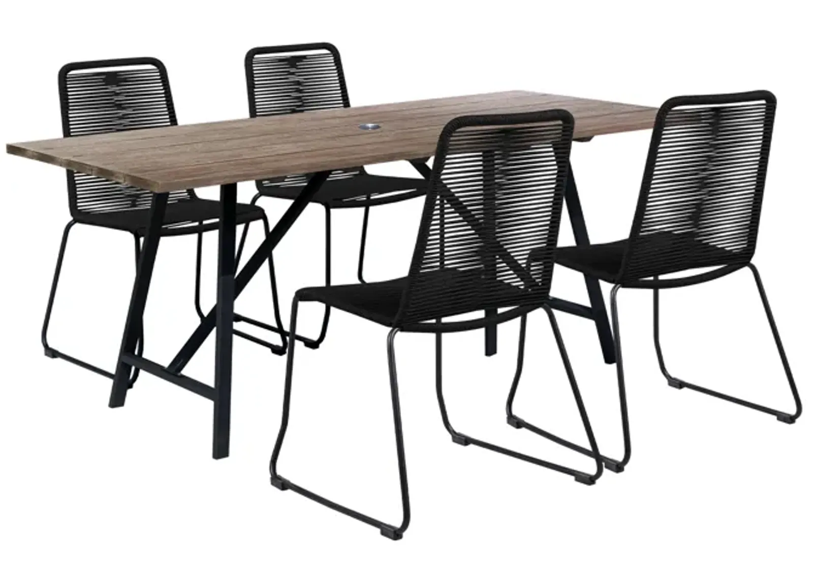 Koala and Shasta 5 Piece Outdoor Patio Dining Set in Light Eucalyptus Wood and Black Rope