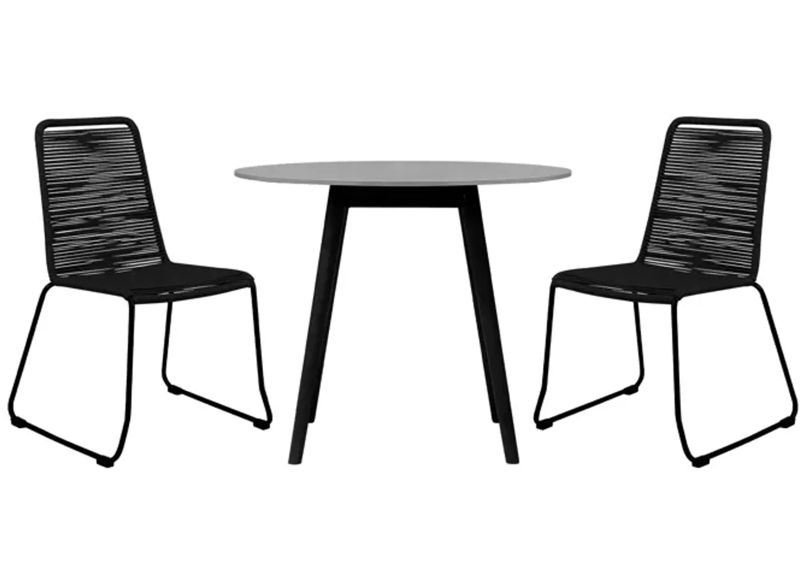 Sydney and Shasta 3 Piece Outdoor Patio 36" Dining Set in Black Eucalyptus Wood and Black Rope