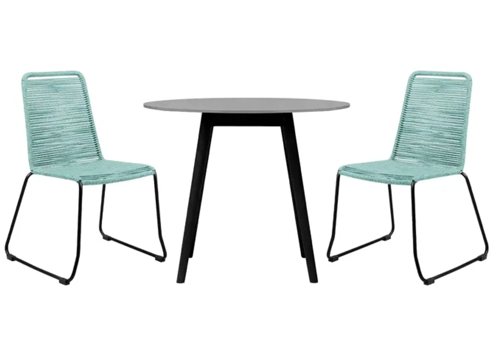 Sydney and Shasta 3 Piece Outdoor Patio 36" Dining Set in Black Eucalyptus Wood and Wasabi Rope