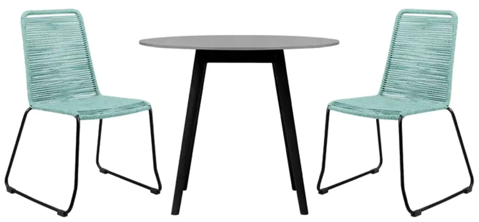 Sydney and Shasta 3 Piece Outdoor Patio 36" Dining Set in Black Eucalyptus Wood and Wasabi Rope