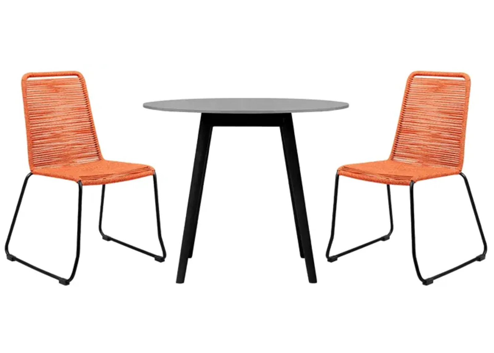 Sydney and Shasta 3 Piece Outdoor Patio 36" Dining Set in Black Eucalyptus Wood and Tangerine Rope