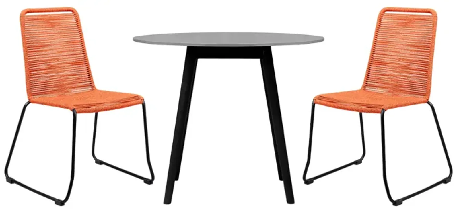 Sydney and Shasta 3 Piece Outdoor Patio 36" Dining Set in Black Eucalyptus Wood and Tangerine Rope