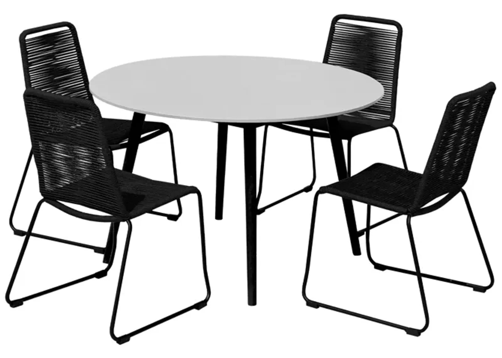 Sydney and Shasta 5 Piece Patio Outdoor Dining Set in Black Rope with Black Eucalyptus Wood