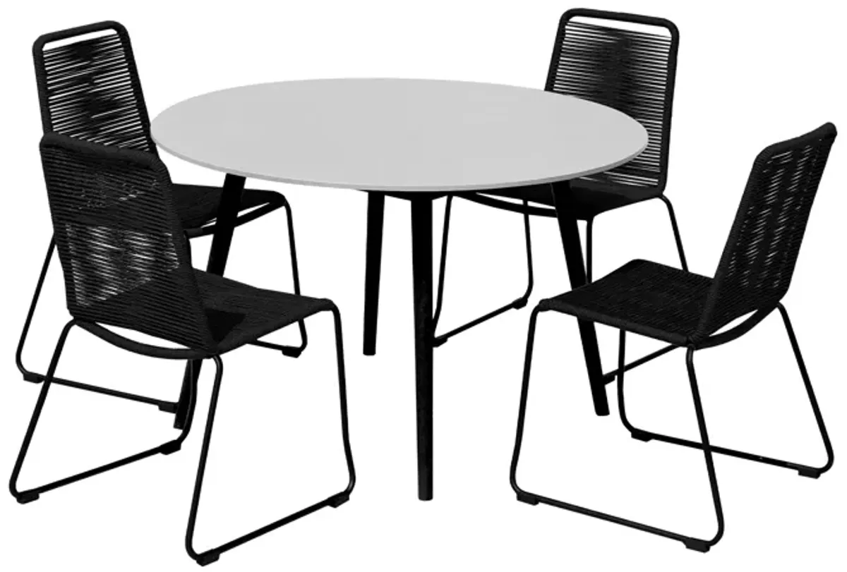 Sydney and Shasta 5 Piece Patio Outdoor Dining Set in Black Rope with Black Eucalyptus Wood