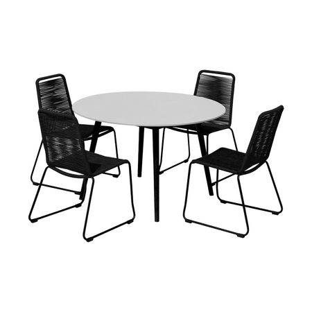 Sydney and Shasta 5 Piece Patio Outdoor Dining Set in Black Rope with Black Eucalyptus Wood
