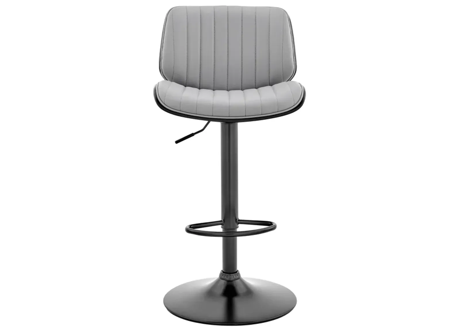 Brock Adjustable Faux Leather and Walnut Wood Bar Stool with Black Base in Gray