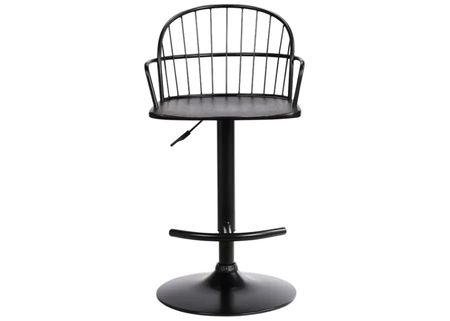 Edward Adjustable Wood and Metal Barstool in Black