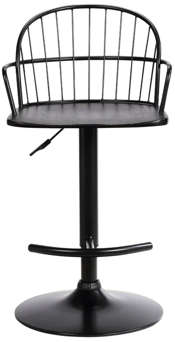 Edward Adjustable Wood and Metal Barstool in Black