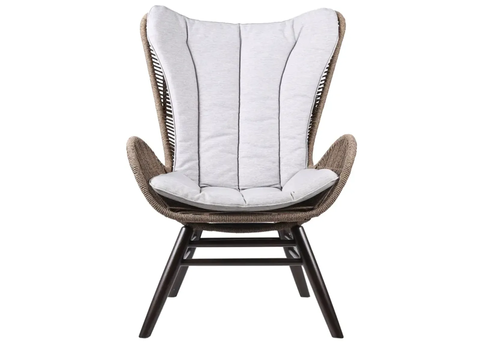 King Indoor Outdoor Lounge Chair in Dark Eucalyptus Wood with Truffle Rope and Gray Cushion