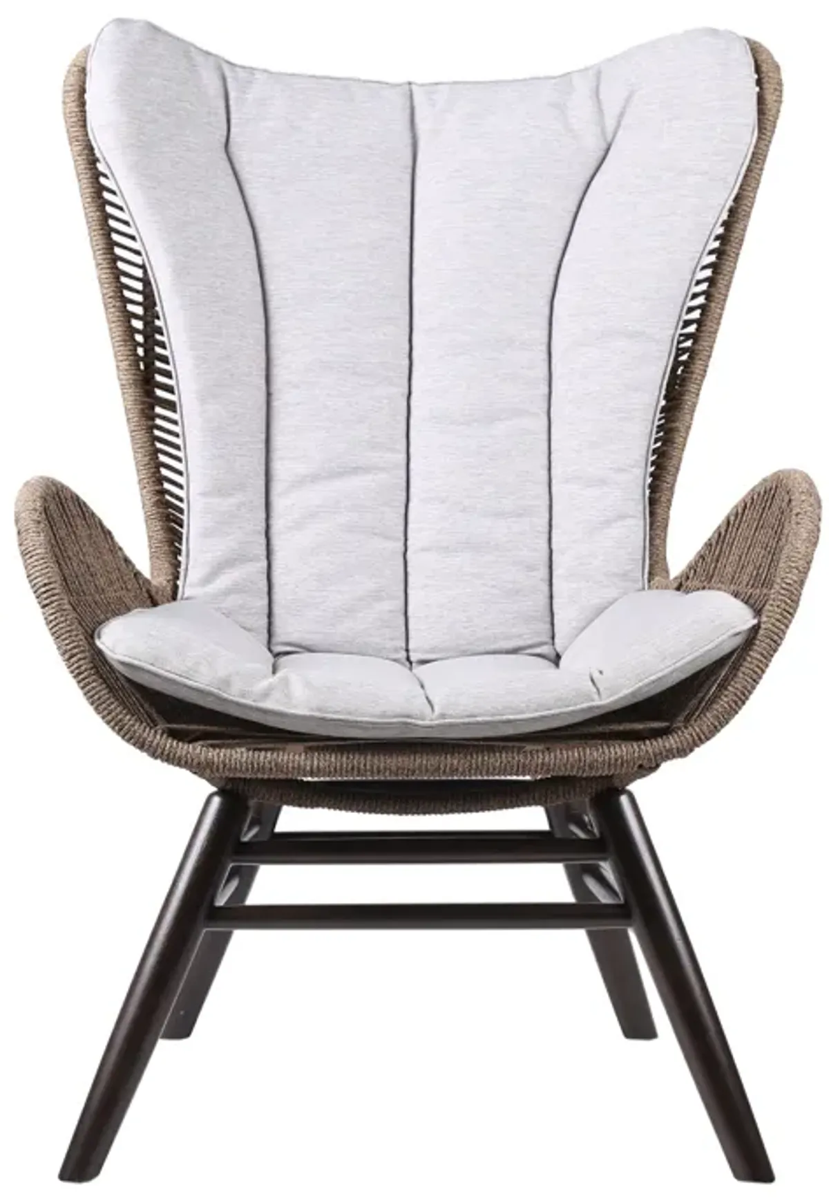 King Indoor Outdoor Lounge Chair in Dark Eucalyptus Wood with Truffle Rope and Gray Cushion