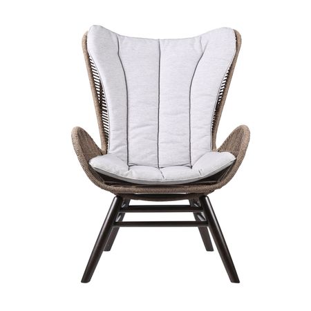King Indoor Outdoor Lounge Chair in Dark Eucalyptus Wood with Truffle Rope and Gray Cushion