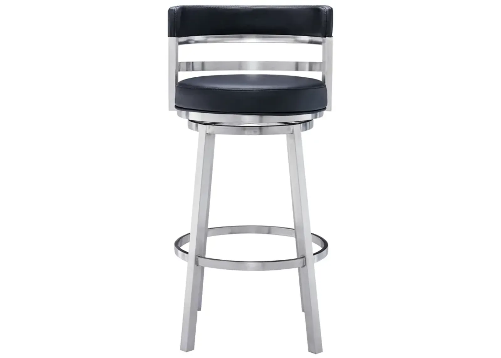 Madrid 26" Counter Height Swivel Faux Leather and Brushed Stainless Steel Bar Stool in Black