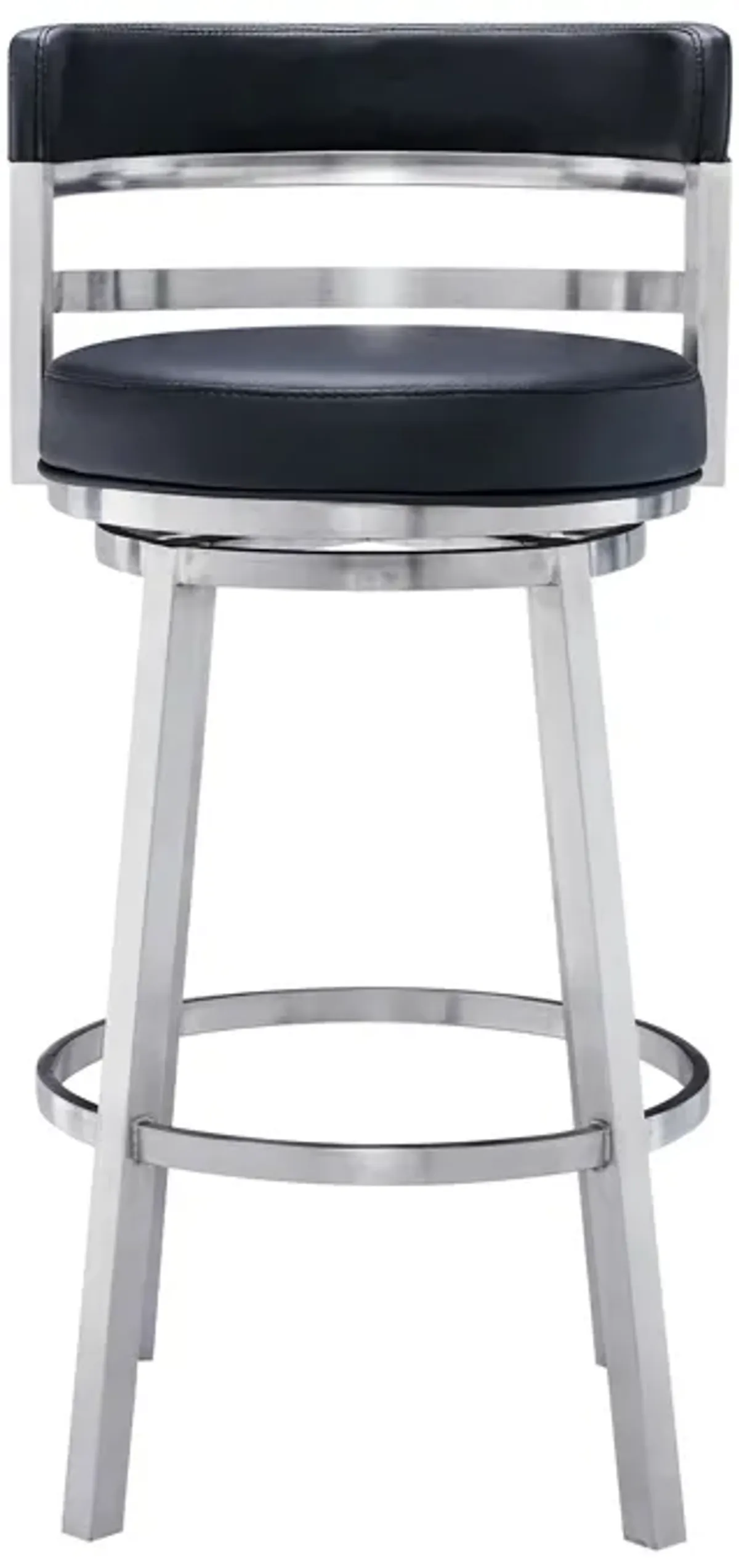 Madrid 26" Counter Height Swivel Faux Leather and Brushed Stainless Steel Bar Stool in Black