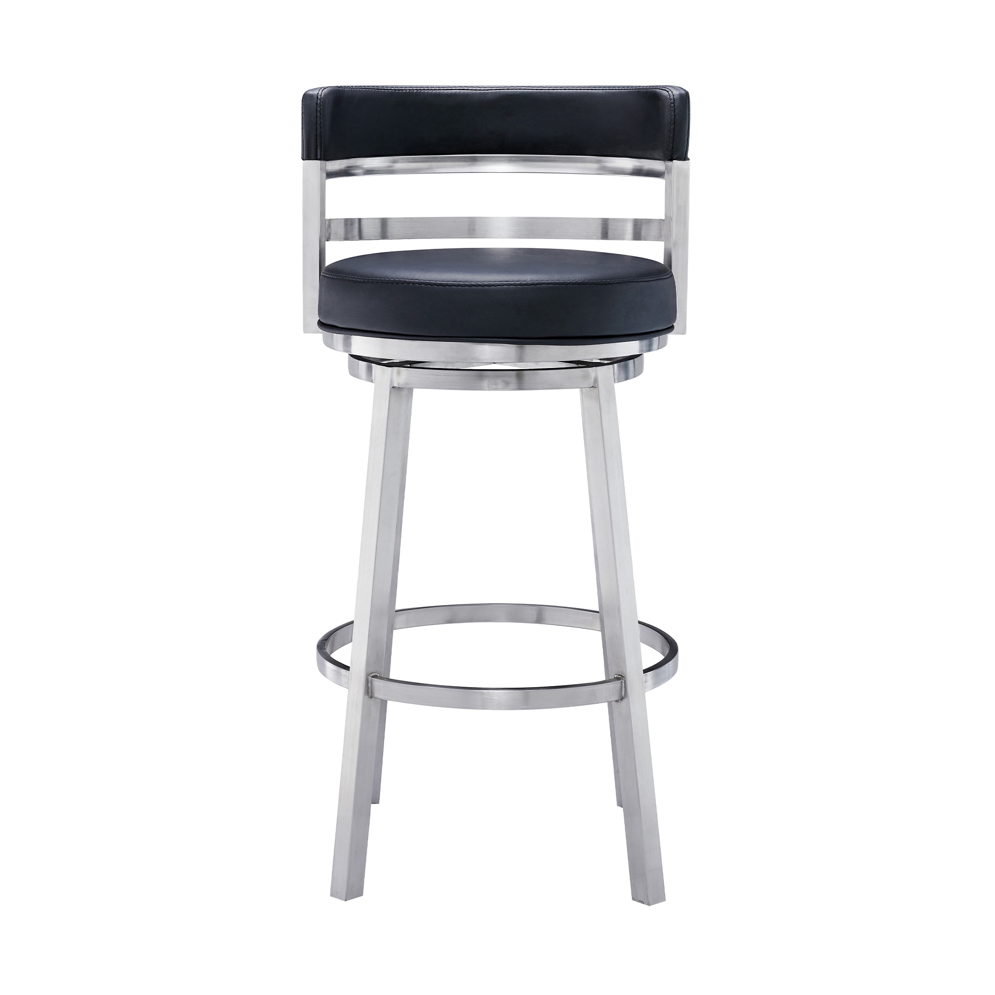 Madrid 26" Counter Height Swivel Faux Leather and Brushed Stainless Steel Bar Stool in Black