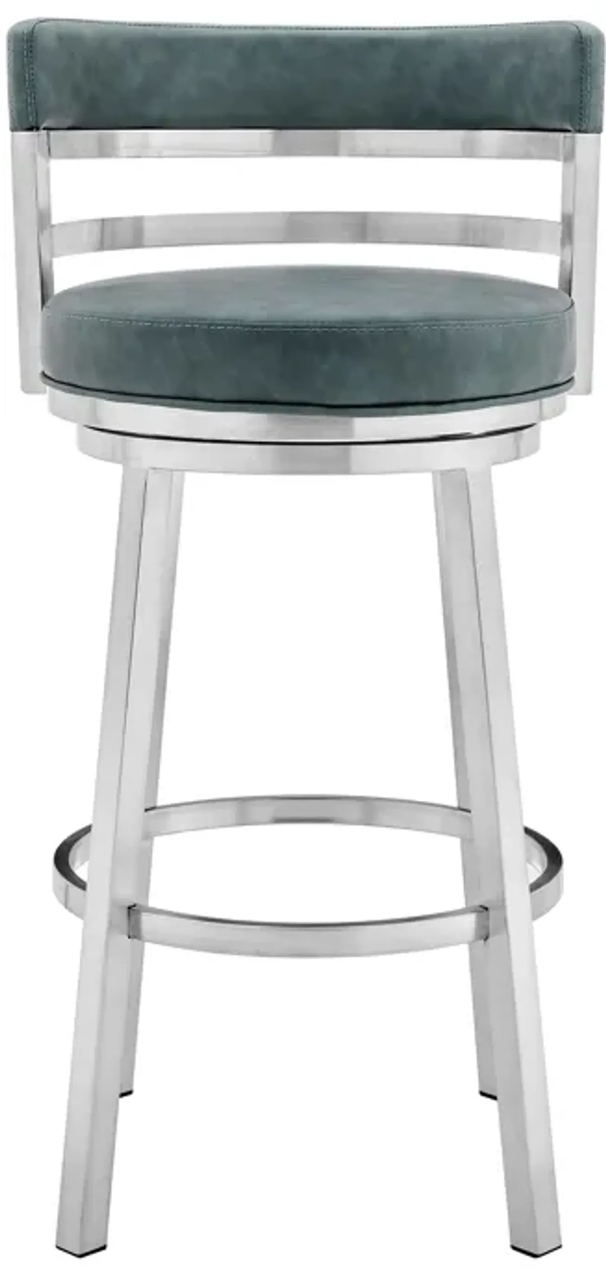 Madrid 26" Counter Height Swivel Faux Leather and Brushed Stainless Steel Bar Stool in Blue