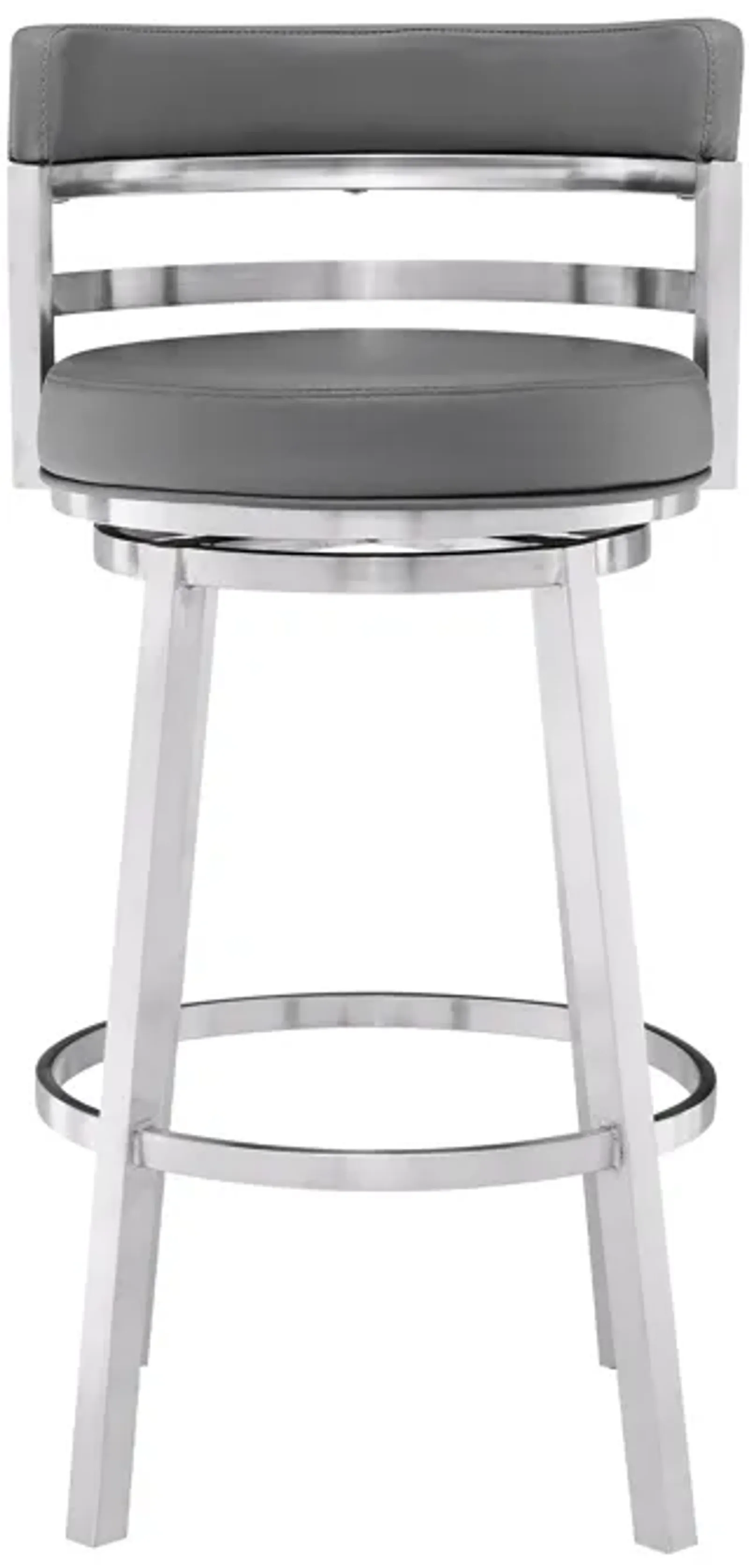 Madrid 26" Counter Height Swivel Faux Leather and Brushed Stainless Steel Bar Stool in Gray