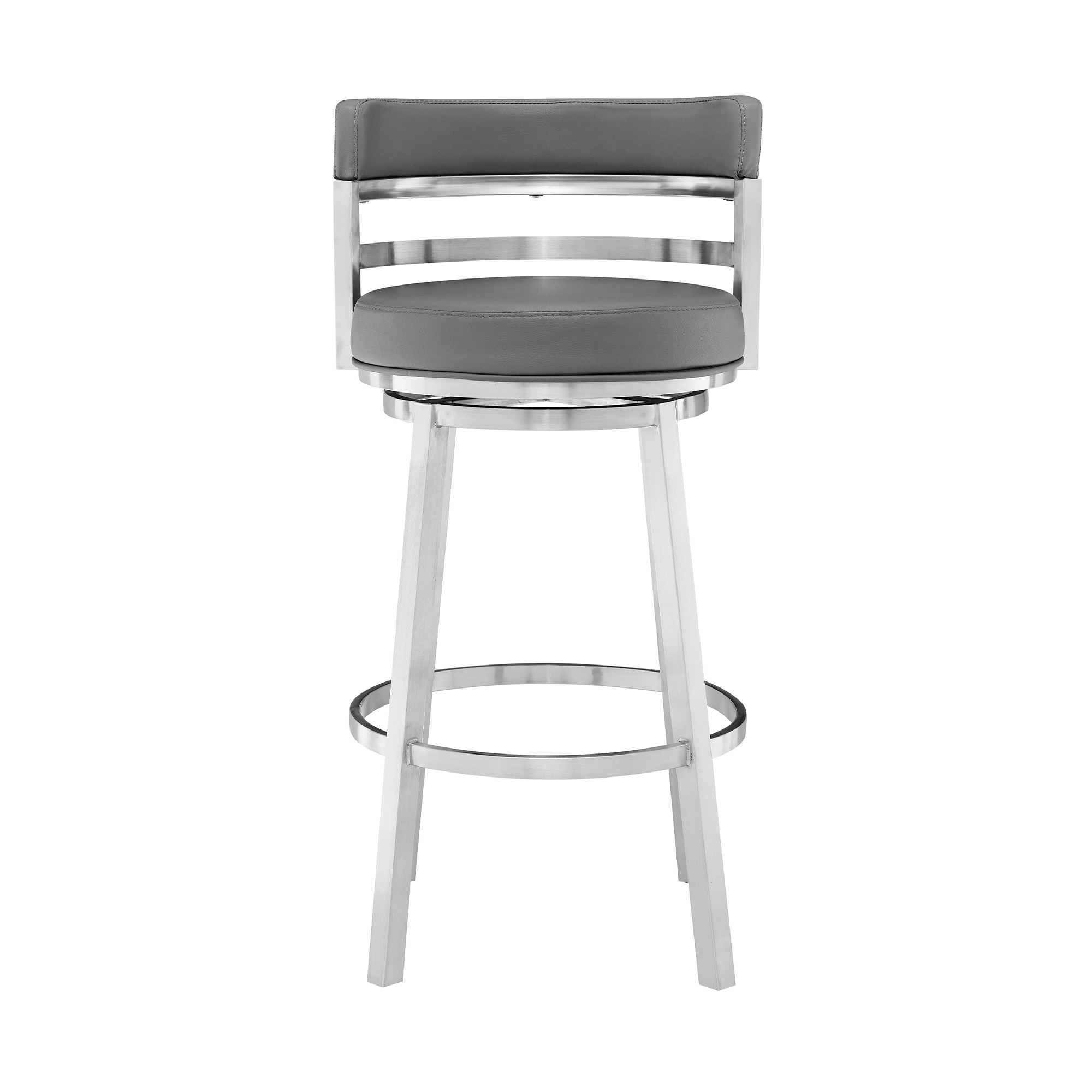 Madrid 26" Counter Height Swivel Faux Leather and Brushed Stainless Steel Bar Stool in Gray