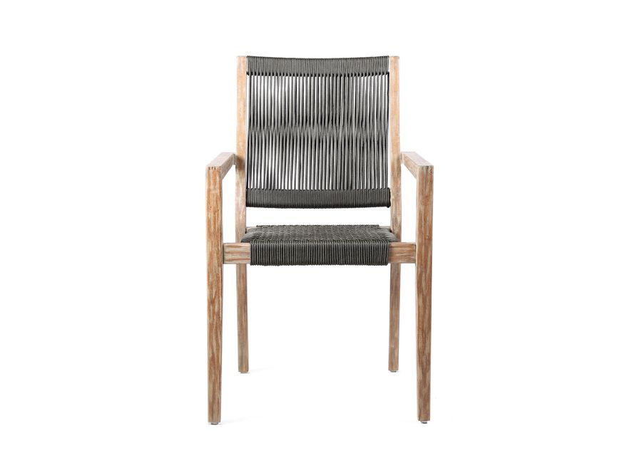 Madsen Outdoor Eucalyptus Wood and Charcoal Rope Dining Chairs with Gray Teak Finish (Set of 2)