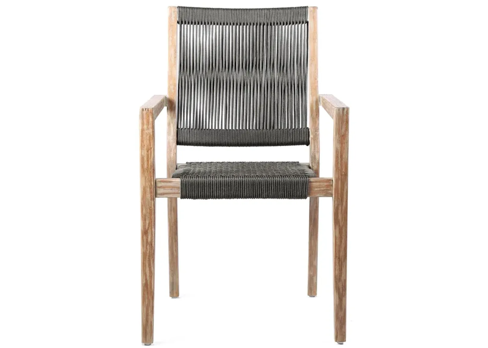 Madsen Outdoor Eucalyptus Wood and Charcoal Rope Dining Chairs with Gray Teak Finish (Set of 2)