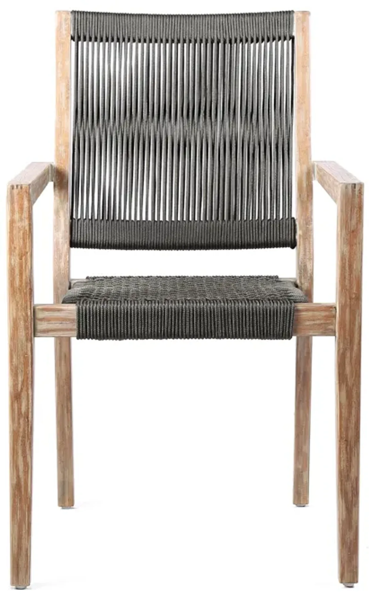 Madsen Outdoor Eucalyptus Wood and Charcoal Rope Dining Chairs with Gray Teak Finish (Set of 2)