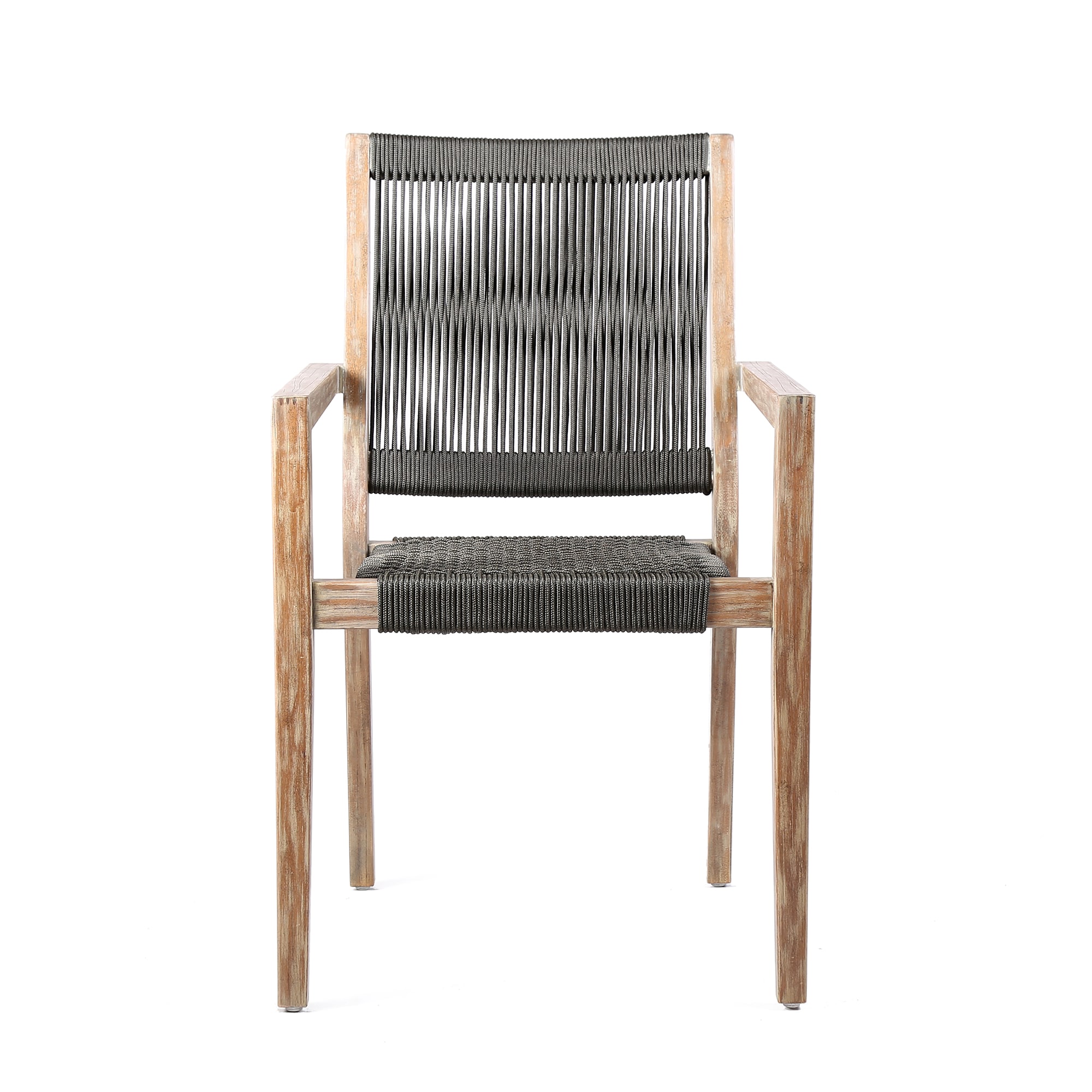 Madsen Outdoor Eucalyptus Wood and Charcoal Rope Dining Chairs with Gray Teak Finish (Set of 2)