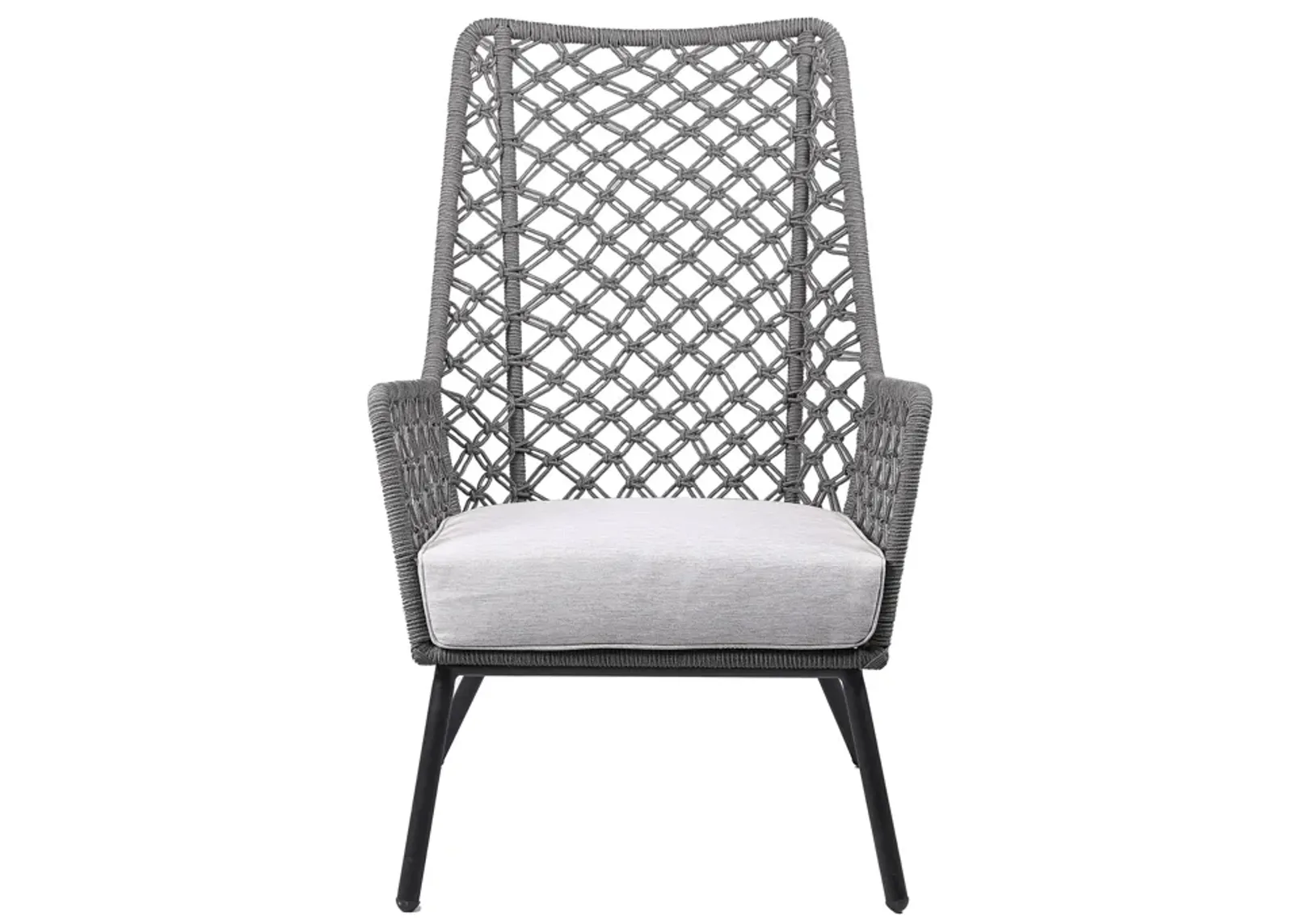 Marco Indoor Outdoor Steel Lounge Chair with Rope and Cushion in Gray