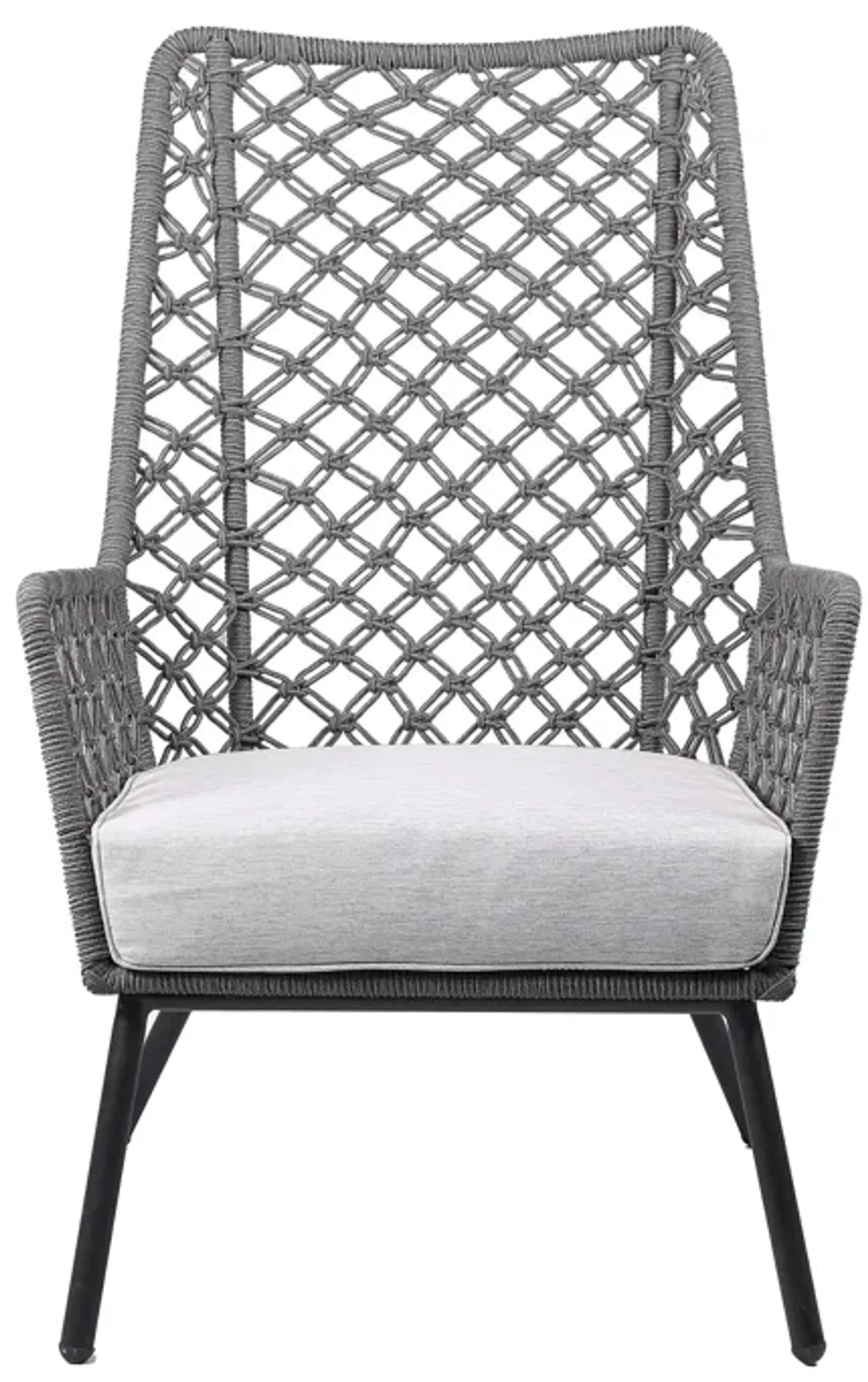 Marco Indoor Outdoor Steel Lounge Chair with Rope and Cushion in Gray