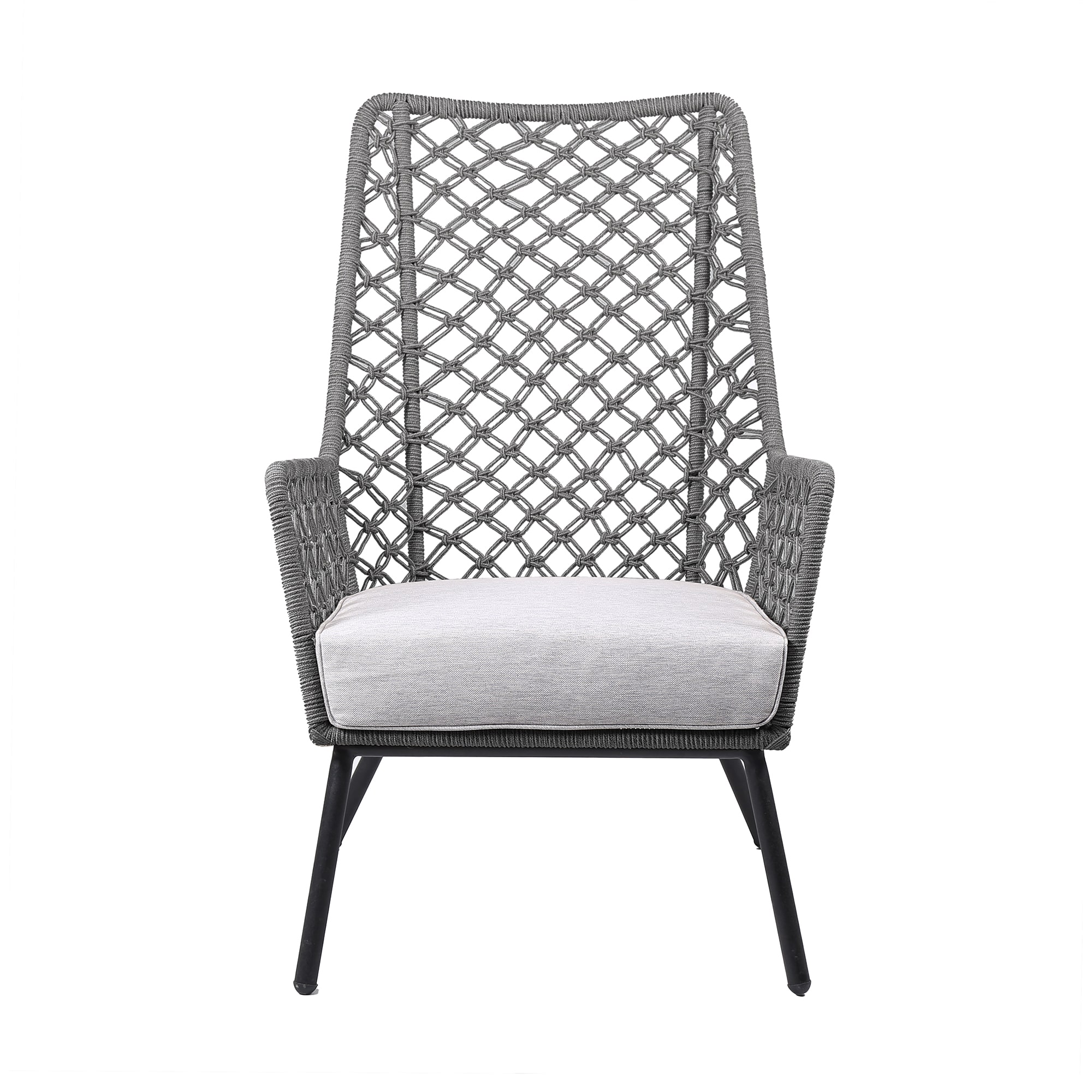 Marco Indoor Outdoor Steel Lounge Chair with Rope and Cushion in Gray
