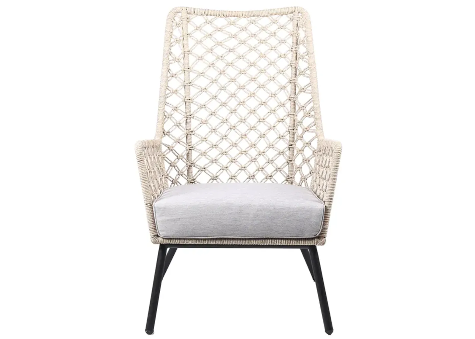 Marco Indoor Outdoor Steel Lounge Chair with Natural Springs Rope and Cushion in Gray